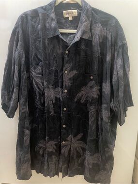 Campia Moda Short Sleeve Mens Button Up Size XXL Floral Palms Black/grey Rayon